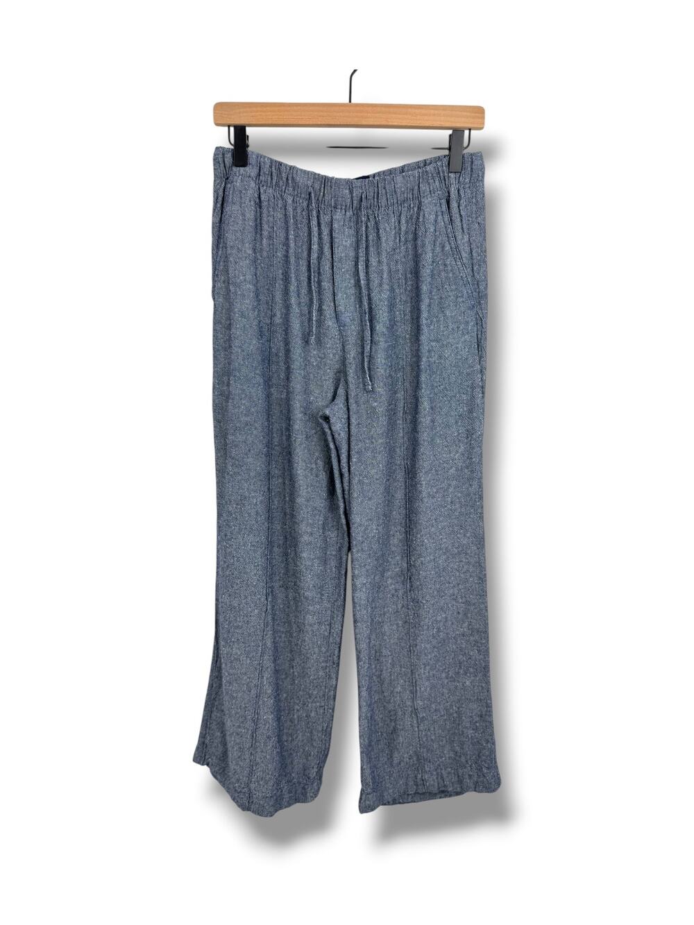 Gap pants women's S linen blend wide leg pull on elastic waist navy blue beach